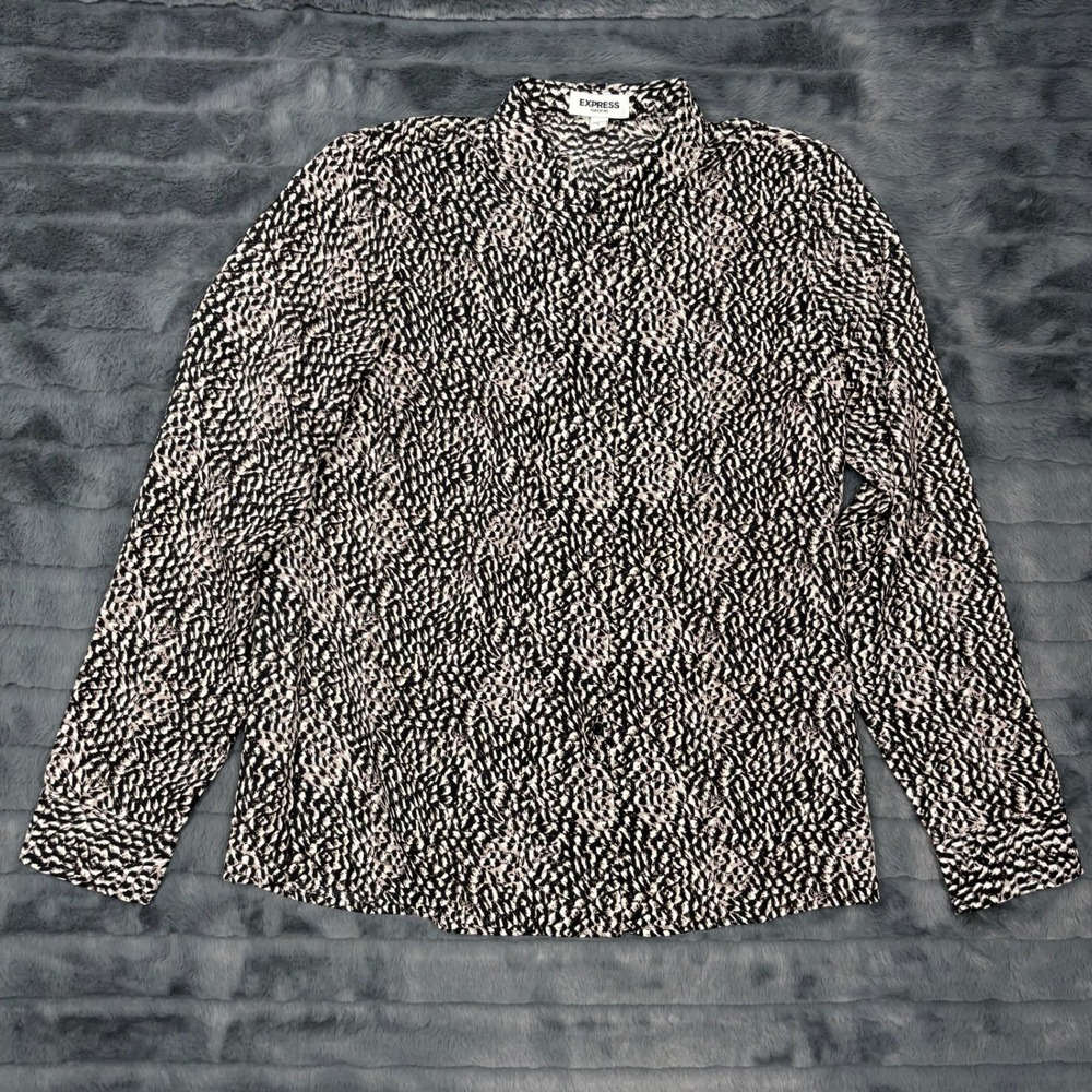 Express Portofino Shirt Womens Small Black White Abstract Animal Print Blouse